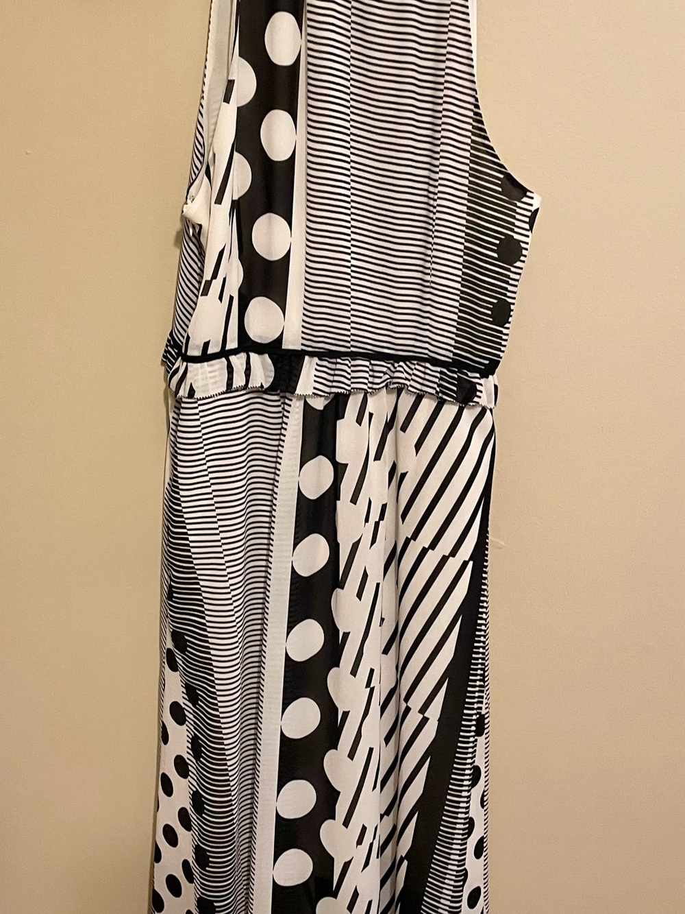 Maeve Black and White Mixed-Print Halter High-Low Maxi Dress - Picture 4 of 6